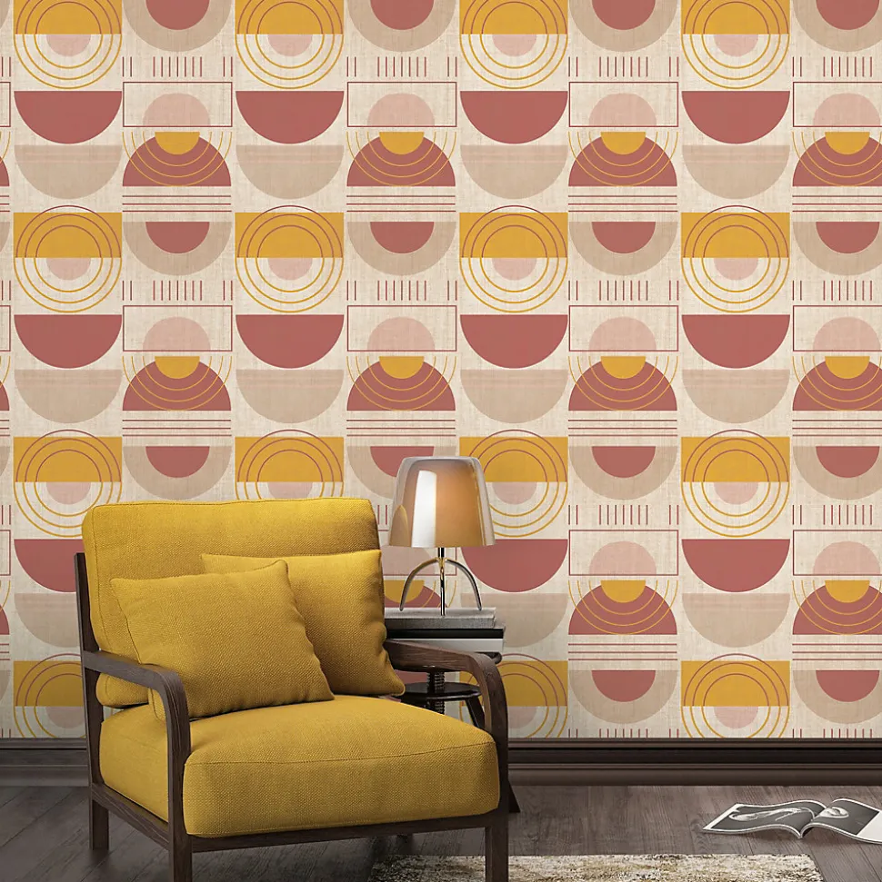 Papier peint vinyle intissé Sunset GoodHome rose et jaune L.10m x l.53cm