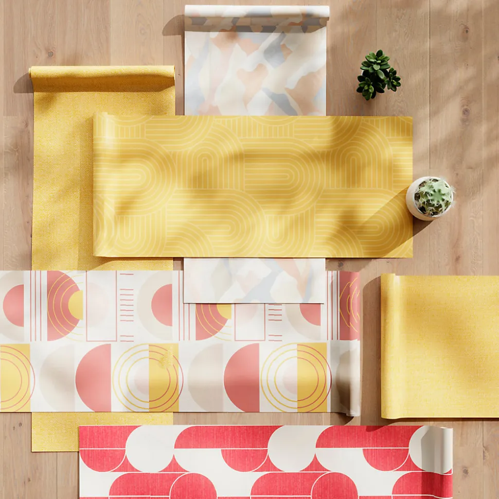 Papier peint vinyle intissé Sunset GoodHome rose et jaune L.10m x l.53cm