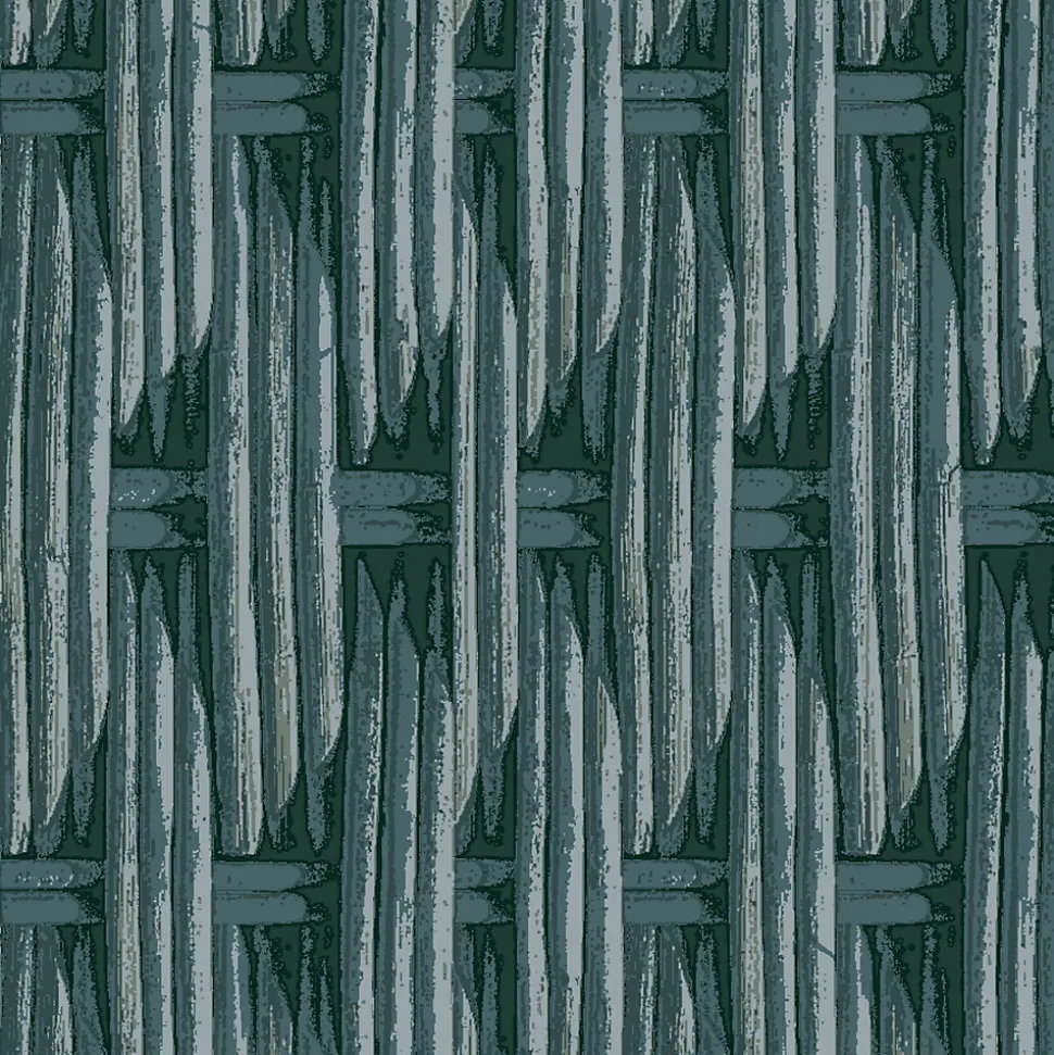 Papier peint vinyle intissé Villa Rosalie Lutece mat et satiné trompe l'œil paille bleu paon, bleu l.1005 x l.53 cm
