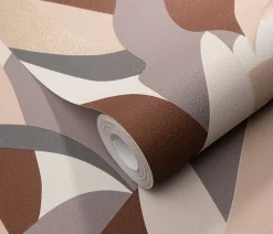 Papier peint vinyle intissé végétal marron et or L.1005 x l.53cm, Erismann Crescent