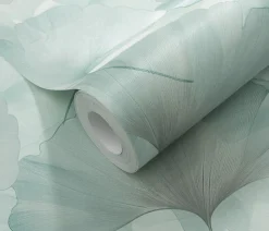 Papier peint vinyle intissé feuilles de ginko bleu L.1005 x l.53cm, Erismann Ginko dream