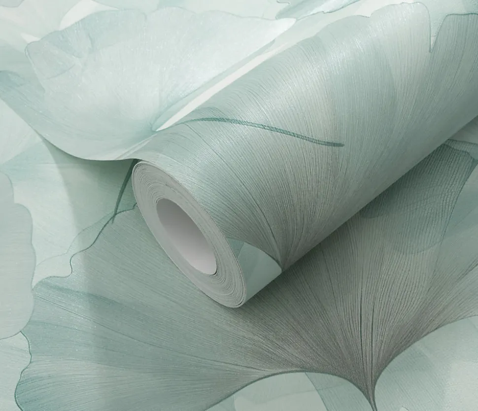 Papier peint vinyle intissé feuilles de ginko bleu L.1005 x l.53cm, Erismann Ginko dream