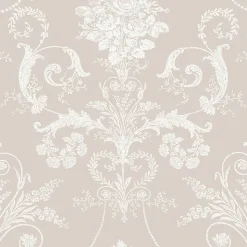 Papier peint vinyle intissé bouquet de roses beige, argent L.1000 x l.52 cm Laura Ashley Josette