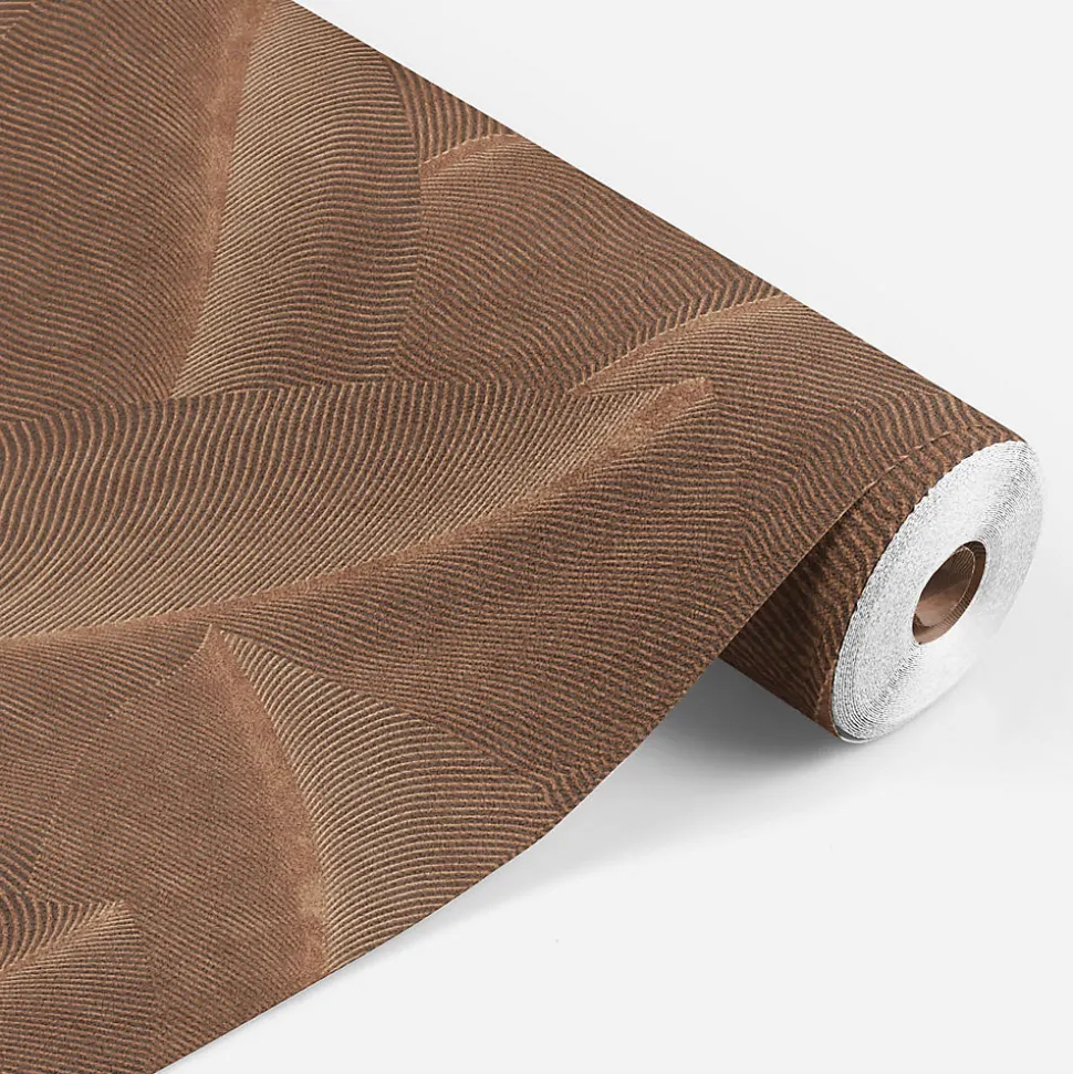 Papier peint vinyle intissé Allure Lutece mat et satiné effet Cuivre feuilles marron, rouille l.1005 x l.53 cm