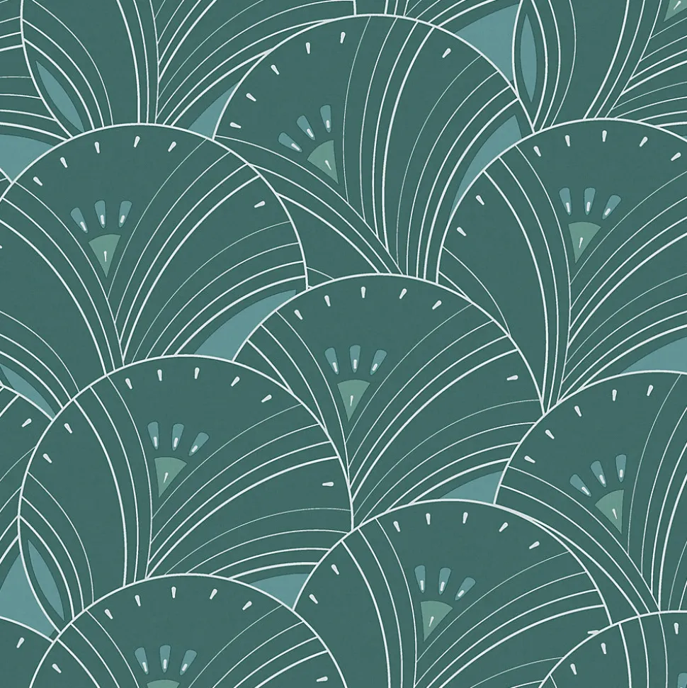 Papier peint vinyle intissé Villa Rosalie Lutece mat et satiné art déco topaze, bleu l.1005 x l.53 cm