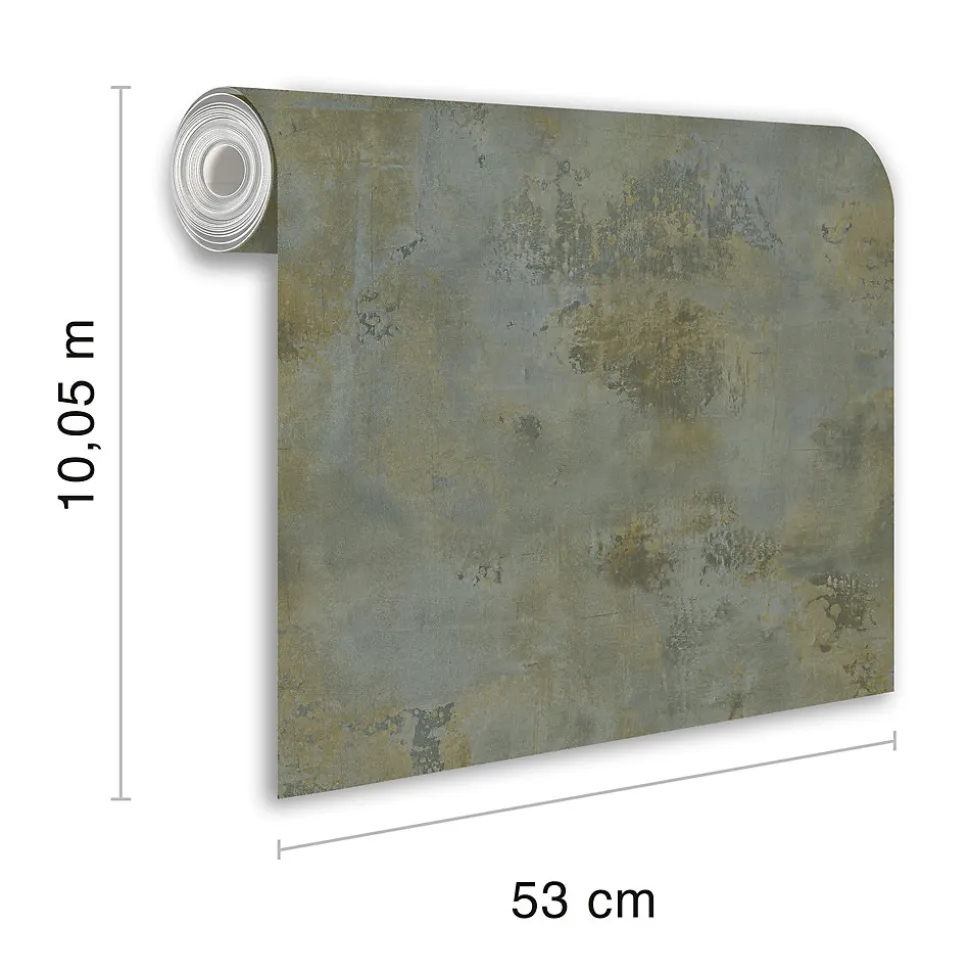 Papier peint vinyle intissé texturé effet plâtre vert, bleu satiné L.1005 x l.53cm Grandeco