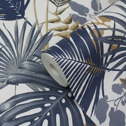 Papier peint vinyle sur intissé GoodHome Ferula bleu