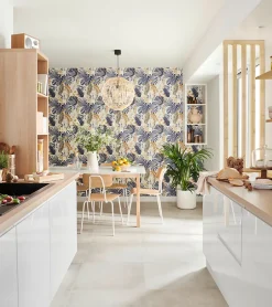 Papier peint vinyle sur intissé GoodHome Ferula bleu