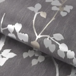 Papier peint vinyle sur intissé GoodHome Bromus gris anthracite