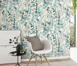 Papier peint vinyle sur intissé Cottage végétal bleu L.1005 x l.53cm Erismann