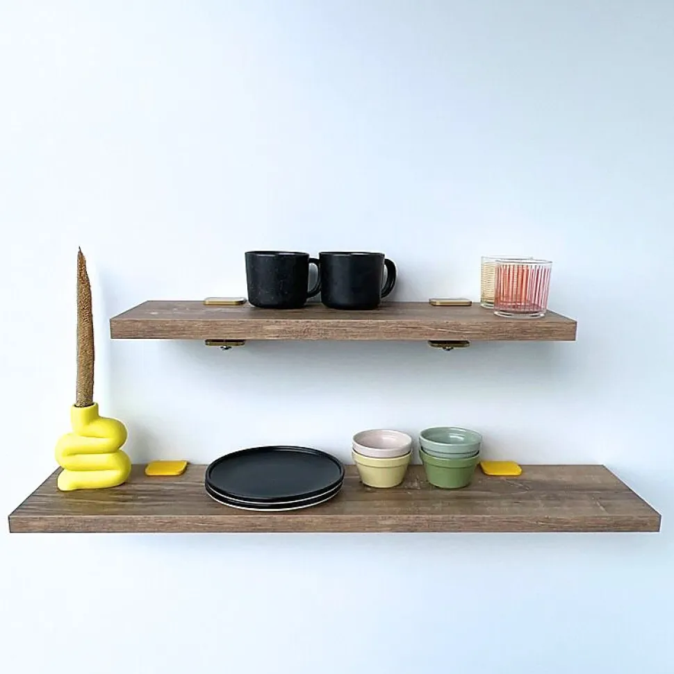 Petite étagère murale stratifiée DECO-GEM, décor chêne vieilli, L.60 x P.20 cm Ep.28 mm, supports muraux acier noir