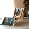 Plaid à carreaux aspect mohair doux (130x180 cm - Bleu Paon)