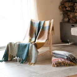 Plaid à carreaux aspect mohair doux (130x180 cm - Bleu Paon)