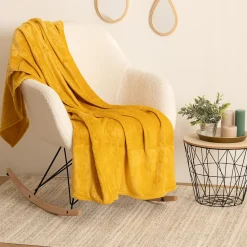 Plaid - flanelle - jaune ocre - 125x150 cm - Atmosphera