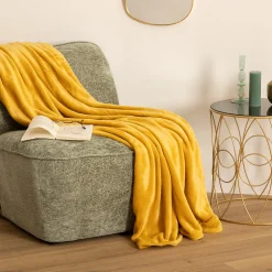Plaid - flanelle - jaune ocre - 130x180 cm - Atmosphera