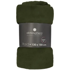 Plaid - flanelle - vert kaki - 130x180 cm - Atmosphera