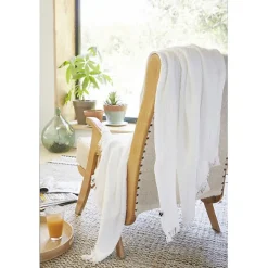 Plaid à franges "Gaïa" toutes dimensions "Gaze de Coton" - Gaïa Chantilly - 130 x 160 cm
