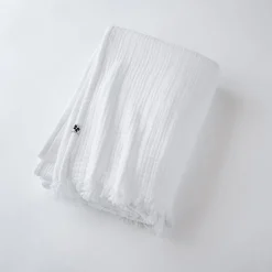 Plaid à franges "Gaïa" toutes dimensions "Gaze de Coton" - Gaïa Chantilly - 130 x 160 cm