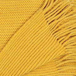 Plaid à franges style chenille MIEL D'AUTOMNE 120x150 cm moutarde