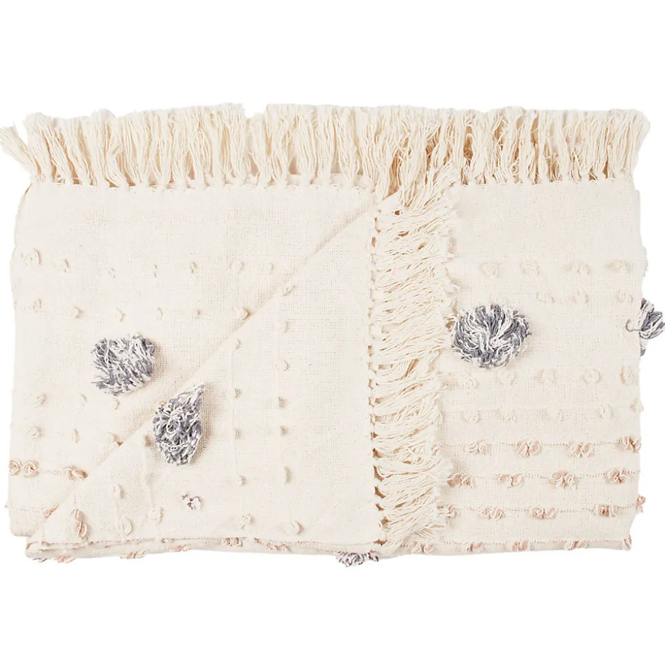 Plaid - Home Deco Factory - Tufte - Ultradoux - Blanc Et Gris - 125 X 150 Cm