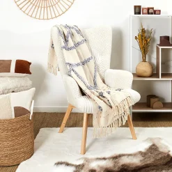 Plaid - Home Deco Factory - Tufte - Ultradoux - Blanc Et Gris - 125 X 150 Cm