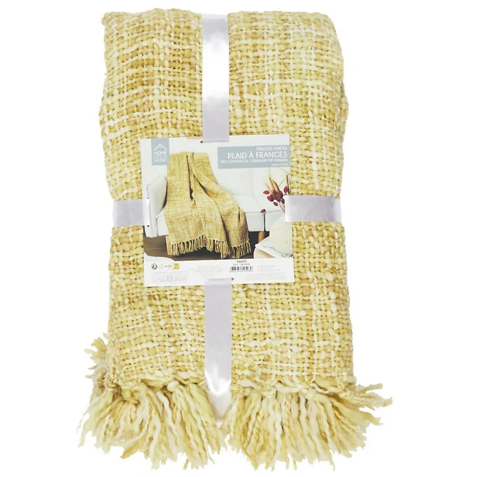 Plaid - Home Deco Factory - Grosse Maille - Chunky - Jaune - 125 X 150 Cm