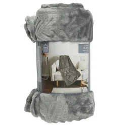 Plaid - Home Deco Factory - Flanelle - Embossé - Gris - 120 X 150 Cm