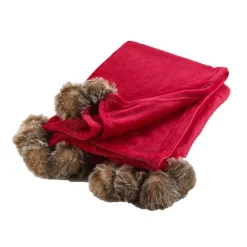 Plaid à pompons doux - 150 x 125 cm - Rouge