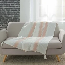 Plaid à Pompons "Indira" 125x150cm Rose
