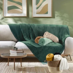 Plaid ultra doux 180 x 220 cm Flanelle Unie Flanou Sauge