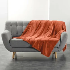 Plaid ultra doux 180 x 220 cm Flanelle Unie Flanou Terracotta
