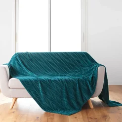 Plaid 180 x 220 cm en flanelle relief uni Modèle ARYA Coloris Bleu