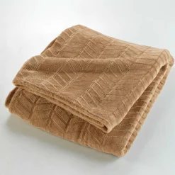 Plaid 180 x 220 cm en flanelle relief uni Modèle ARYA Coloris Camel