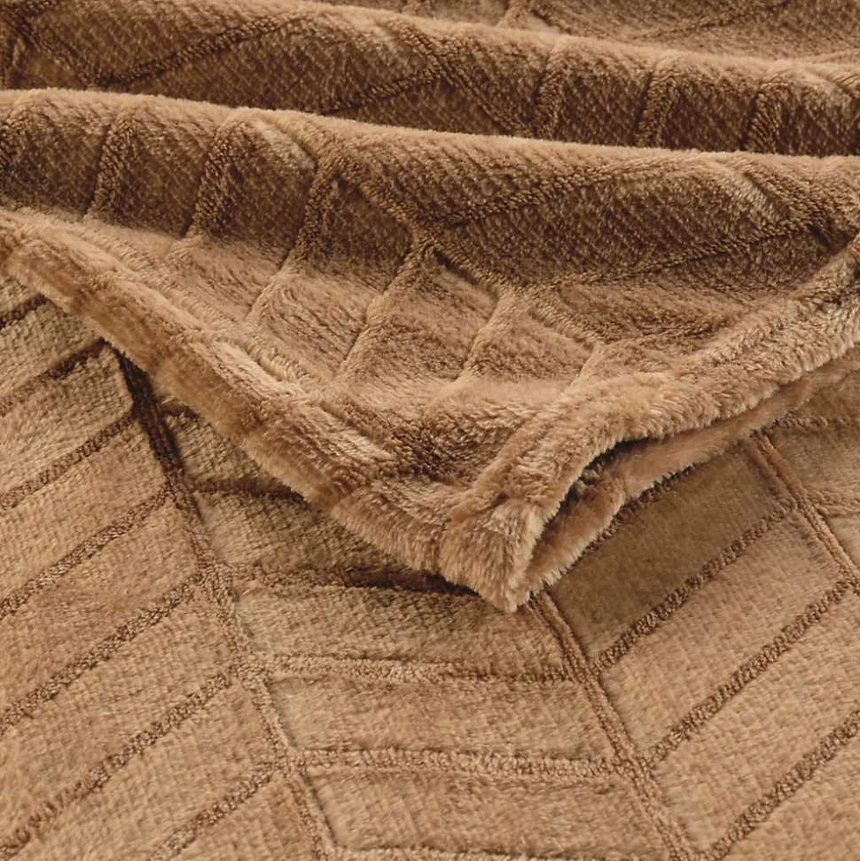 Plaid 180 x 220 cm en flanelle relief uni Modèle ARYA Coloris Camel