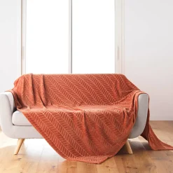 Plaid 180 x 220 cm en flanelle relief uni Modèle ARYA Coloris Terracotta