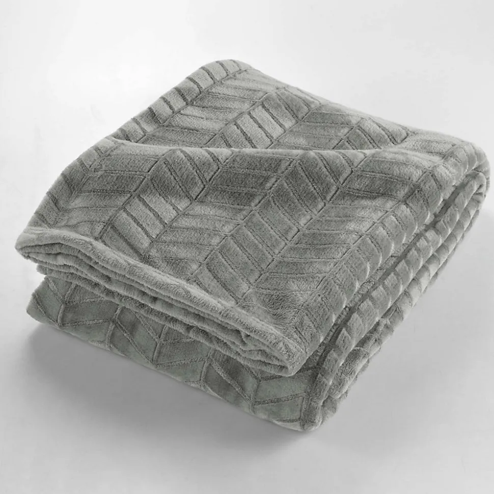 Plaid 180 x 220 cm en flanelle relief uni Modèle ARYA Coloris Gris