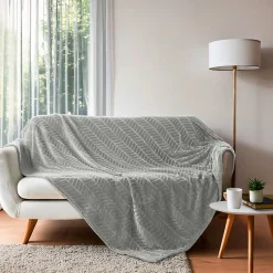 Plaid 180 x 220 cm en flanelle relief uni Modèle ARYA Coloris Gris