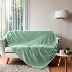 Plaid 180 x 220 cm en flanelle relief uni Modèle ARYA Coloris Sauge