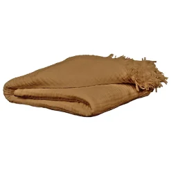 Plaid 130 x 160 cm en quadruple gaze de coton camel - PEPA 1