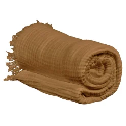 Plaid 130 x 160 cm en quadruple gaze de coton camel - PEPA 1