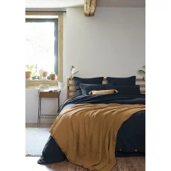 Plaid 130 x 160 cm en quadruple gaze de coton camel - PEPA 1