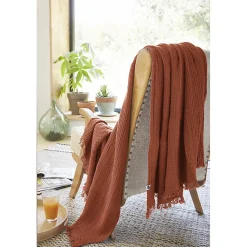 Plaid 130 x 160 cm en quadruple gaze de coton terracotta - PEPA 1