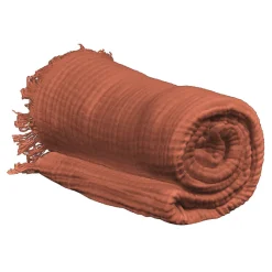 Plaid 130 x 160 cm en quadruple gaze de coton terracotta - PEPA 1