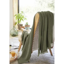 Plaid 180 x 220 cm en quadruple gaze de coton vert - PEPA 2