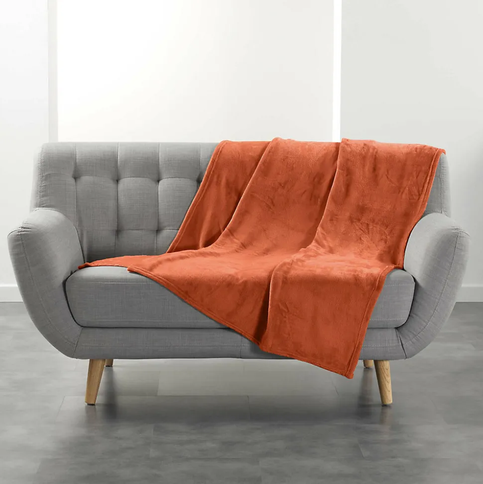Plaid 125 x 150 cm flanelle unie FLANOU Terracotta