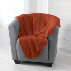 Plaid 125 x 150 cm Polaire Uni MILOU Terracotta Finition Point Cavalier