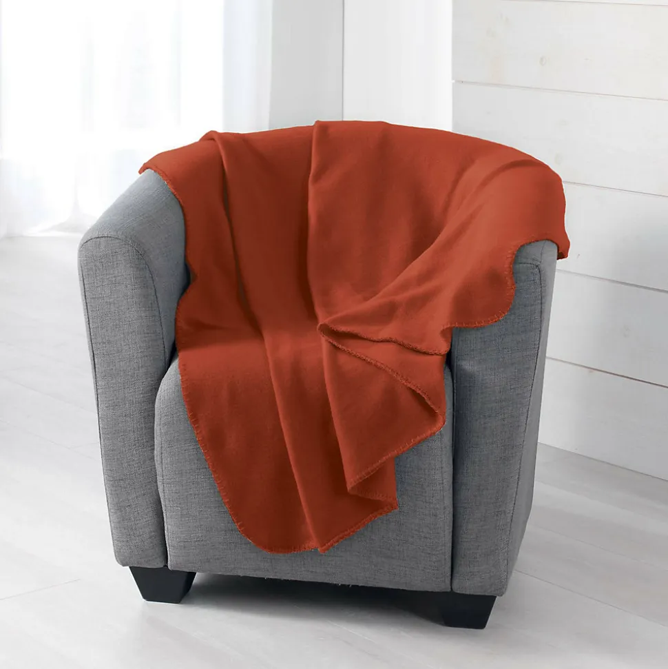 Plaid 125 x 150 cm Polaire Uni MILOU Terracotta Finition Point Cavalier