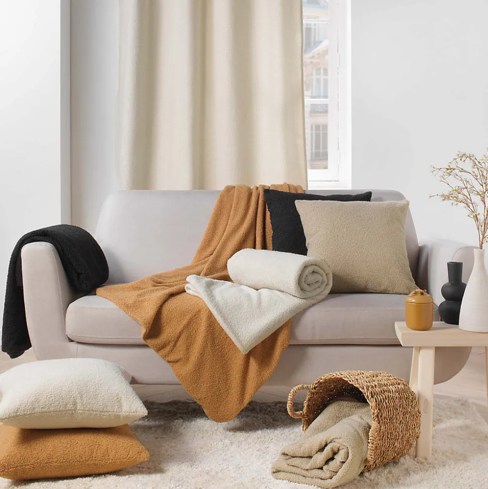 Plaid (125 x 150 cm) Wooly Terracotta, Bouclette Unie WOOLY (125x150 cm - Naturel)