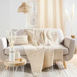 Plaid a franges 125 x 150 cm coton jacquard+fils metallises doreline Sans