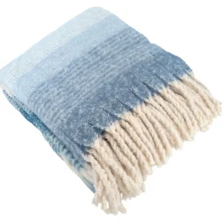 Plaid aspect mohair 100% polyester recyclé 130x180 cm HYGGE Rayé bleu